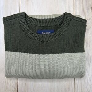Roark Men's Medium Olive Green Striped Crewneck Sweater Wool Blend Scholar Style